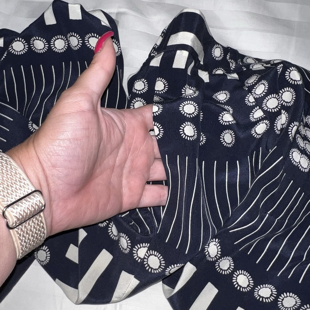 Steven Alan James Pants, Sun Dash Print Silk Navy Blue and White Graphic Size 4 - Picture 7 of 11